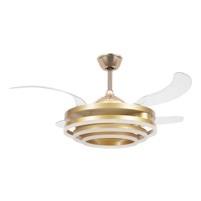YIYIBYUS Modern Retractable Chandelier Ceiling Fan Light with Remote Control, Gold