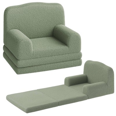 Kids Couch, 2-in-1 Convertible Teddy Fleece Fabric Toddler Sofa Chair, Soft Fold Out Couch Lounge for Kids for Birthday Gift