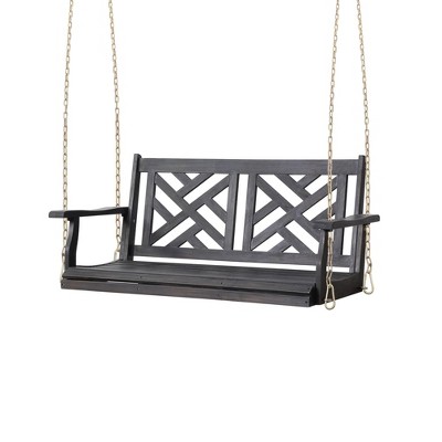 NAYSAYE Patio Swing Acacia Wood Porch Swing with Slatted Seat for Outdoor Relaxation, Dark Gray, 49.25"*25.25"*22"