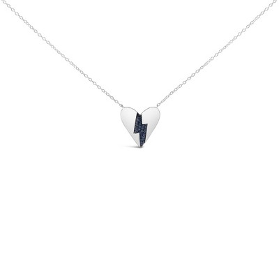 Haus of Brilliance Silver Blue Diamond Broken Heart Pendant Necklace