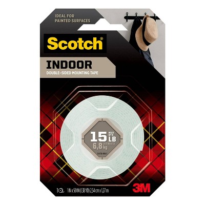 Scotch 1" x 50" 1 Roll/Pack Indoor Double-Sided Mounting Tape: Heavy Duty Adhesive Wall Tape, Double Stick Plastic