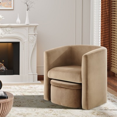 Barrel Chair with Storage Ottoman Set