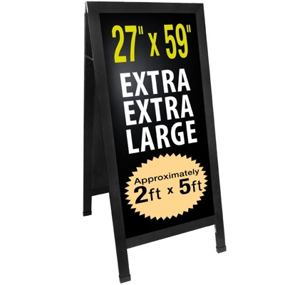 Excello Global Products Extra Large Sandwich Board Chalkboard Sign: 59"x27" Double Sided, Standing Sign A-Frame (Black)
