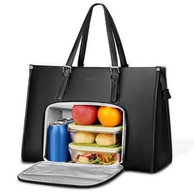 Laptop Tote Bag with Insulated Lunch Compartment, 15 Inch PU Leather Briefcase