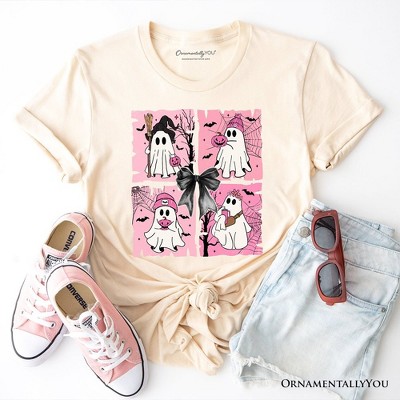Pink Halloween Ghost T-Shirt, Coquette Scary Season Tee for Girly Aesthetic| OrnamentallyYou