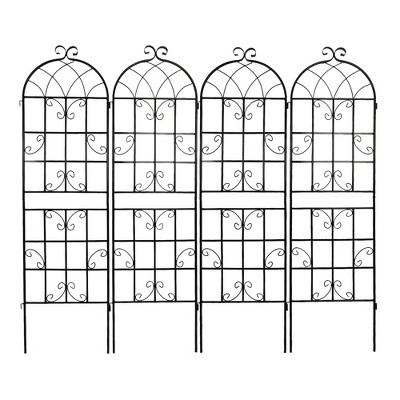 Dolonm 4 Pack Black Metal Garden Trellis for Climbing Plants Outdoor Rustproof Plant Support Rose Garden Fence Netting 71''H