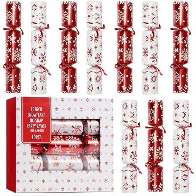 Joyfy 10-Pack No-Snap Christmas Crackers – Festive 10" Table Favors with Hats, Jokes & Surprise Gifts (2 Snowflake Designs)