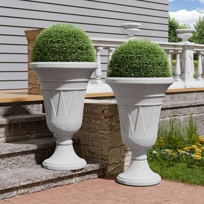 FONTOI 2 Pack Planters with Scalloped Rim, Outdoor Indoor Planters, Flower Plant Pots for Garden, Patio, Backyard, Porch, Gray, 15.75"*23.62"*15.75"