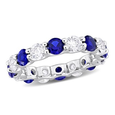 EVERLY JEWELRY  |   Sterling Silver 5 CT TGW Created Blue Sapphire Created White Sapphire Eternity Ring