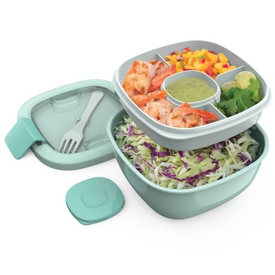 Bentgo Salad Stackable Lunch Container with Large 54oz Bowl, 4-Compartment Tray & Built-In Fork
