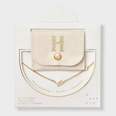 14K Gold Dipped Cubic Zirconia Initial Necklace - A New Day™