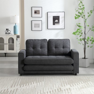 RISOKEYS 3 Seater Velvet Linen Fold Sofa - Convertible Futon Couch Sleeper Sofa Bed, Loveseat with Pull Out Couch Bed for Living Room, Dark Gray
