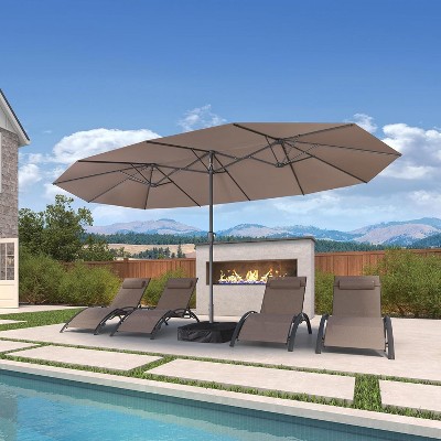 PURPLE LEAF 15ft Patio Market Umbrella and Base Double-Sided Rectangle Outdoor Table Sun Umbrellas with Crank
