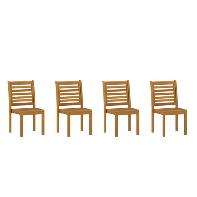 Amazonia Gruta 4pc Teak Finish Wood Outdoor Patio Dining Side Chair Set