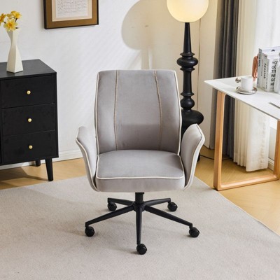 Karl Home | 28.5 inch White Velvet Dovetail Swivel Office Chair With Wheels