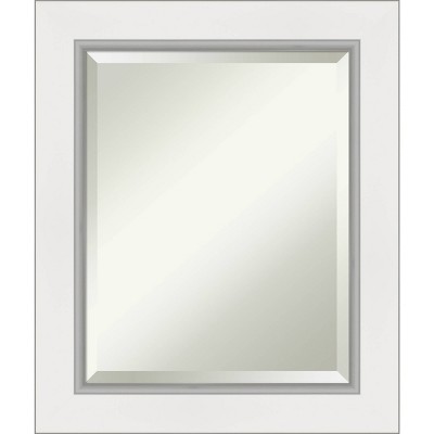 22" x 26" Eva White Framed Wall Mirror Silver - Amanti Art: Modern Beveled, No Assembly Required