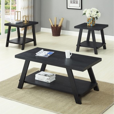 Kumasinova 48" Contemporary Coffee Table Set with 2 End Tables,Set of 3,Chic 2-Tier Accent Center Table Sofa Side Tables with Storage