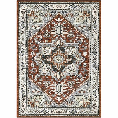 Washable Soft Floral Area Rug - Low Pile Anti-Slip Stain Resistant Distressed Carpet, Non-Shedding Large Rug for Bedroom, Living Room Dining Room