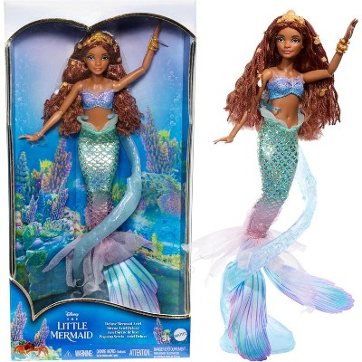 Mattel Disney The Little Mermaid Deluxe Ariel Doll with Iridescent Tail, Hair Jewelry Beads & Doll Stand