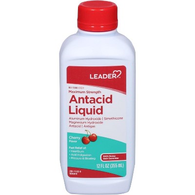 Leader Antacid Maximum Strength Liquid, Cherry Flavor, 12 oz – Fast Relief of Heartburn, Indigestion & Upset Stomach