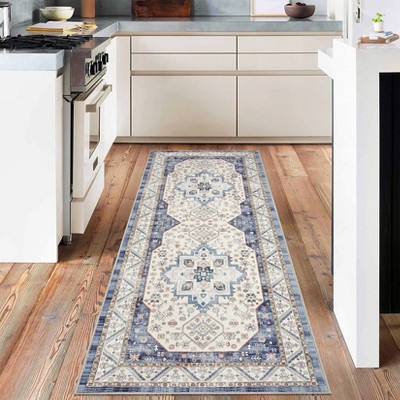 Low Pile Soft Carpet,Boho Vintage Area Rug,Non Slip Washable Rug for Living Room,Machine Washable Floor Mat for Bedroom, Office, Nursery