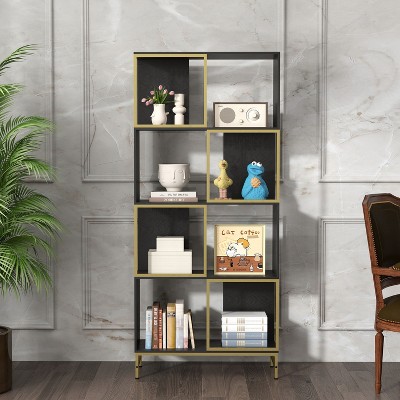 NicBex Bookcases for Living Room 4 Tier Asymmetrical Shelf Design Bookcase Display Storage Shelf with Rustic Wood and Metal Frame for Home
