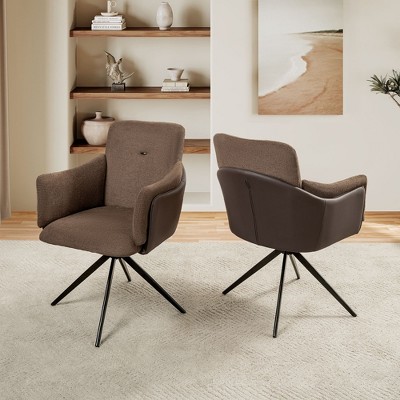 ORRD Set of 2 Modern Swivel Chairs with Arms, 360° Rotating Upholstered Desk & Dining Chairs, Heavy Duty Metal Base for Multi-Room Use,Orange