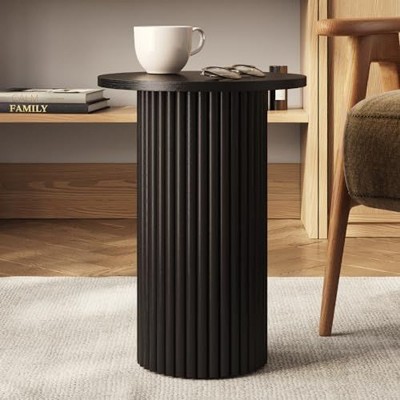 Stead Round Fluted Drink Table Table - Modern Home, and Living Room Furniture (Blackened Oak Finish)