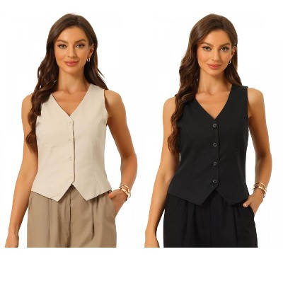 INSPIRE CHIC Women's Fashion Sleeveless Button Down V Neck Crop Summer Vest 2 Packs
