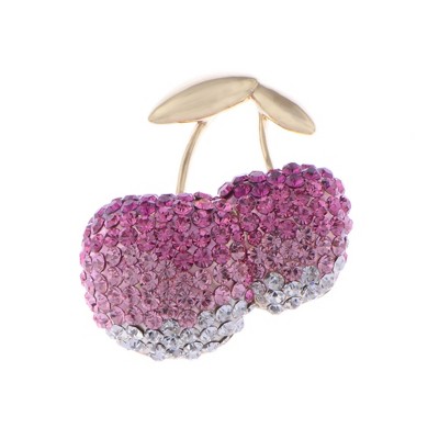 Anna-Kaci Gold Tone Gradient Pink Crystal Cherry Fashion Brooch Pin with Leaf Detail - Multicolor