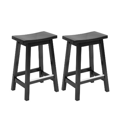 FDW Bar Stool Wood Classic 24/30 Inch Saddle Seat Kitchen Bar Stool Set of 2 Bar Stool with Footrests Wooden Counter Height Stools for Home