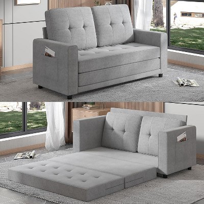 Mjkone Linen Pull Out Floor Sofa Bed, 3-in-1 Loveseat Sleeper Sofa Bed