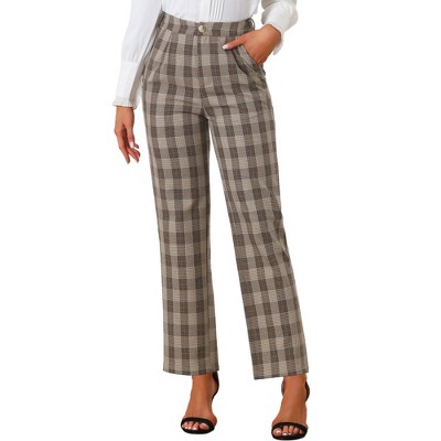 INSPIRE CHIC Women's Plaid Elastic Waist Casual Work Office Long Pants