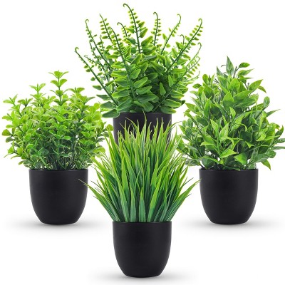 Aoibox 4 Pack Small Artificial Faux Plants in Black Pots for Bathroom, Home, Kitchen, Coffee Table, Office Desk Decor, Indoor Use