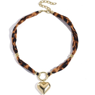 Scarf Necklace with Charm for Women Leopard Scarf Charm Necklace Vintage Bow Heart Leopard Necklaces Boho Layered Pearl Coin Necklaces Summer