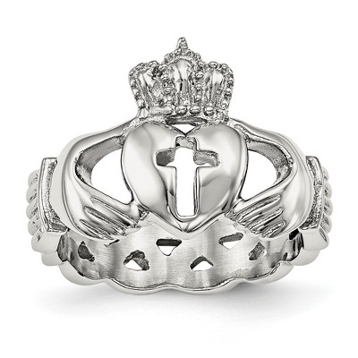 Black Bow Jewelry Stainless Steel Polished Claddagh Cross Standard Fit Ring