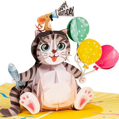 Paper Love 3D Pop Up Birthday Card, Cat, For Adults and Kids | 5" x 7" Cover - Includes Envelope and Note Tag