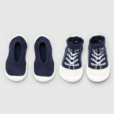 Komuello Toddler Sock Shoes Combo Set – First Walker Baby Shoes Flat and Sneaker Navy