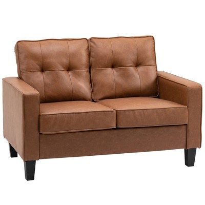 HOMCOM 51" Wide Loveseat with Armrest, 2-Seater Tufted PU Leather Double Sofa