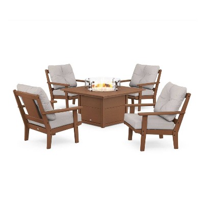POLYWOOD 6pc Prairie Deep Seating Outdoor Patio Firepit Furniture Set