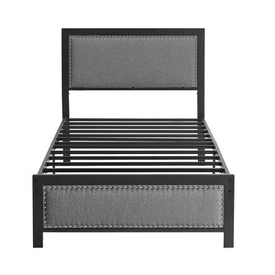 VECELO Upholstered Linen Bed Frame with Headboard and Footboard, Heavy-Duty Platform, Strong Metal Slats, No Box Spring Required, Easy Assembly