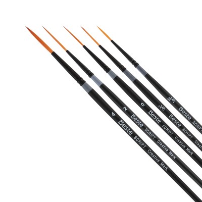 Creative Mark Beste Finest Golden Taklon Paint Brushes- Assorted Script Liner Brush Set of 5- Multi-Diameter Natural Bristle Watercolor Brush- Short