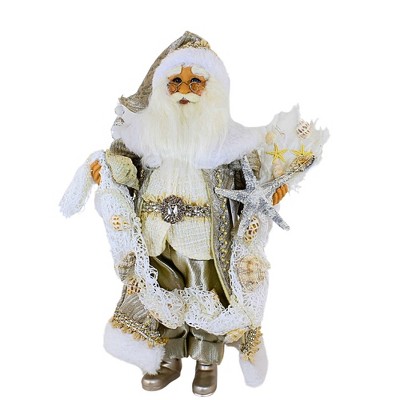 Karen Didion 17.5 Inch Sandstone Coastal Santa Lighted Christmas Figurine , Coral Seashells Fish Net (1PC)