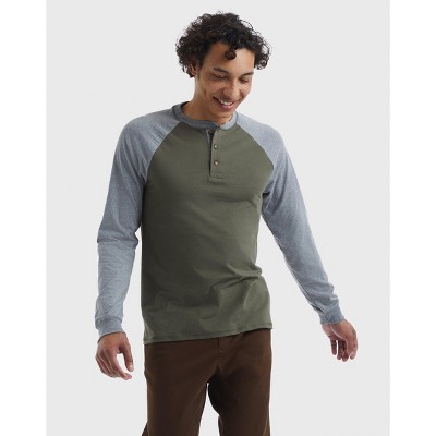 Hanes Beefy-T Men's Long Sleeve Colorblock Henley