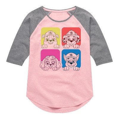 Girls' - Paw Patrol - Sketch Grid Shirt Tail Raglan Graphic T-shirt