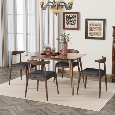 5-Piece Mid-Century Dining Table Set with Rectangular Table and 4 Upholstered Chairs, Rubberwood Frame for Kitchen or Dining Room-Tanpinhause