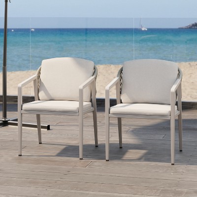 Christopher Knight Home Oaklen All Weather Outdoor Metal and Rattan Dining Chairs with Cushions (Set of 2)