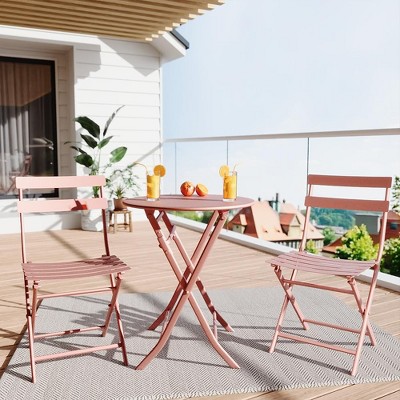 3-Piece Folding Bistro Set, Foldable Patio Furniture Set with Premium Frame, Outdoor Bistro Table and Chairs Set of 2 for Patio, Garden and Balcony