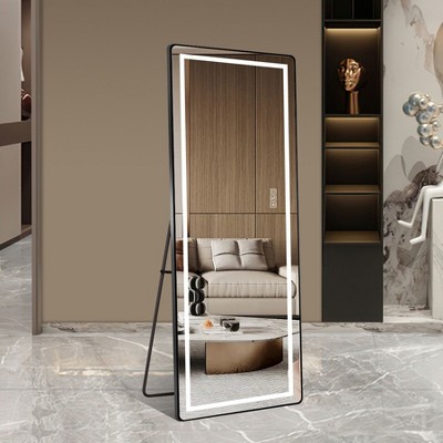 CAVINAS Rectangle Full Length Mirror,Wide Standing Tall Full Floor Length Mirror with 3-Color Dimming Lights,Full Mirror for Bedroom