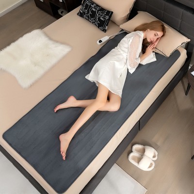 Costway 71 x 30 Inch Twin Size Heating Massage Table Warmer with 5 Heating Levels 8H Timer Blue/Gray